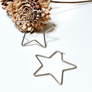 Anthropologie Silver Wire Star Hoop Earrings M258